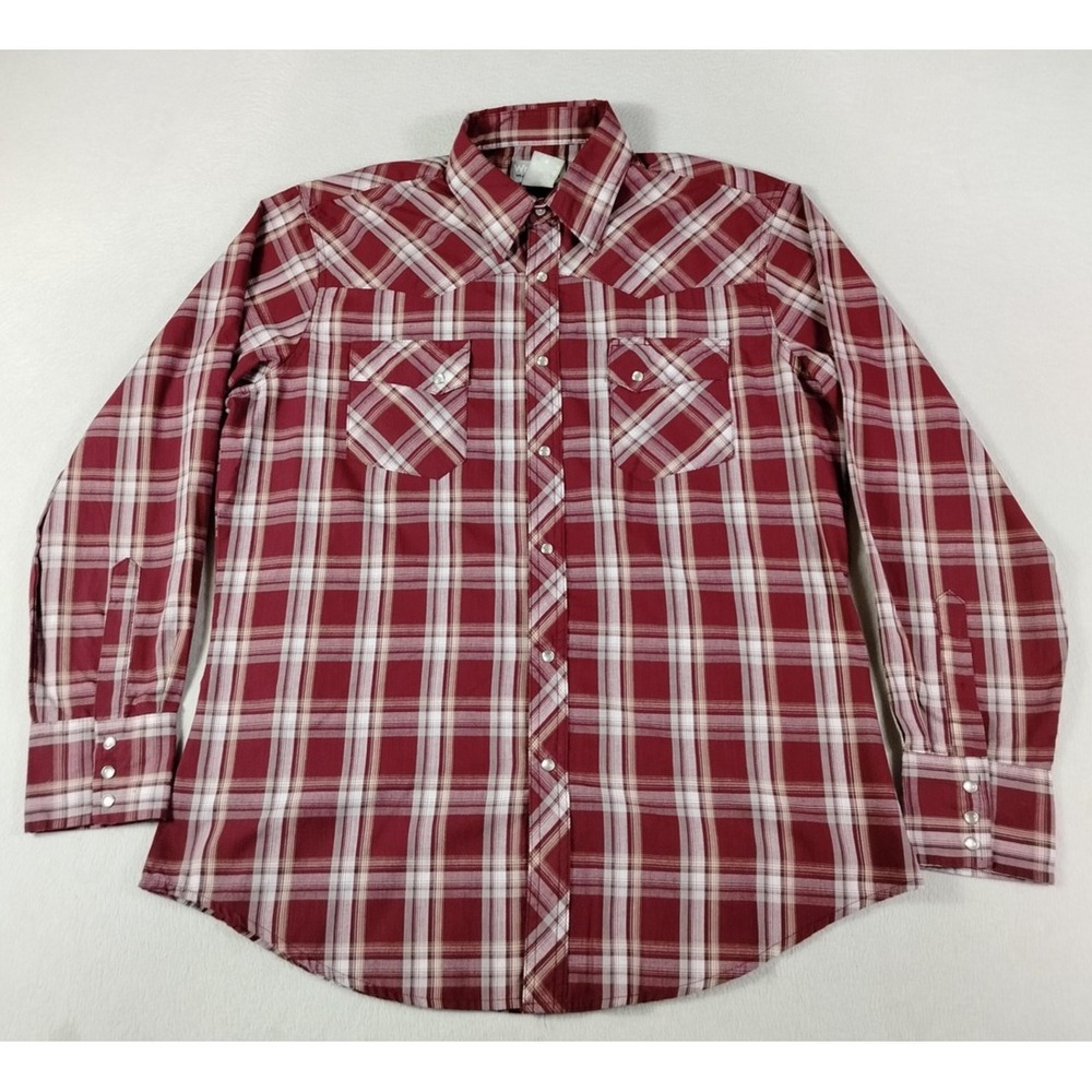 Wrangler‎ Shirt Mens XL Red Plaid Western Pearl Snap Casual Cowboycore Rodeo